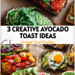 Various sourdough avocado toasts with assorted toppings and healthy vegetables styled three ways.
